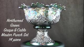 Northwood Green Grape & Cable Master Punch Bowl set 14 pieces