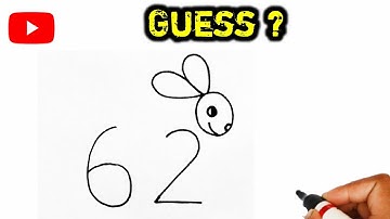 How to draw rabbit from number 62 | Rabbit drawing from number | Drawing tutorial