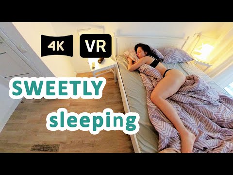 Virtual reality: Girl sleeping sweetly on a beautiful morning | vr video 360 4K