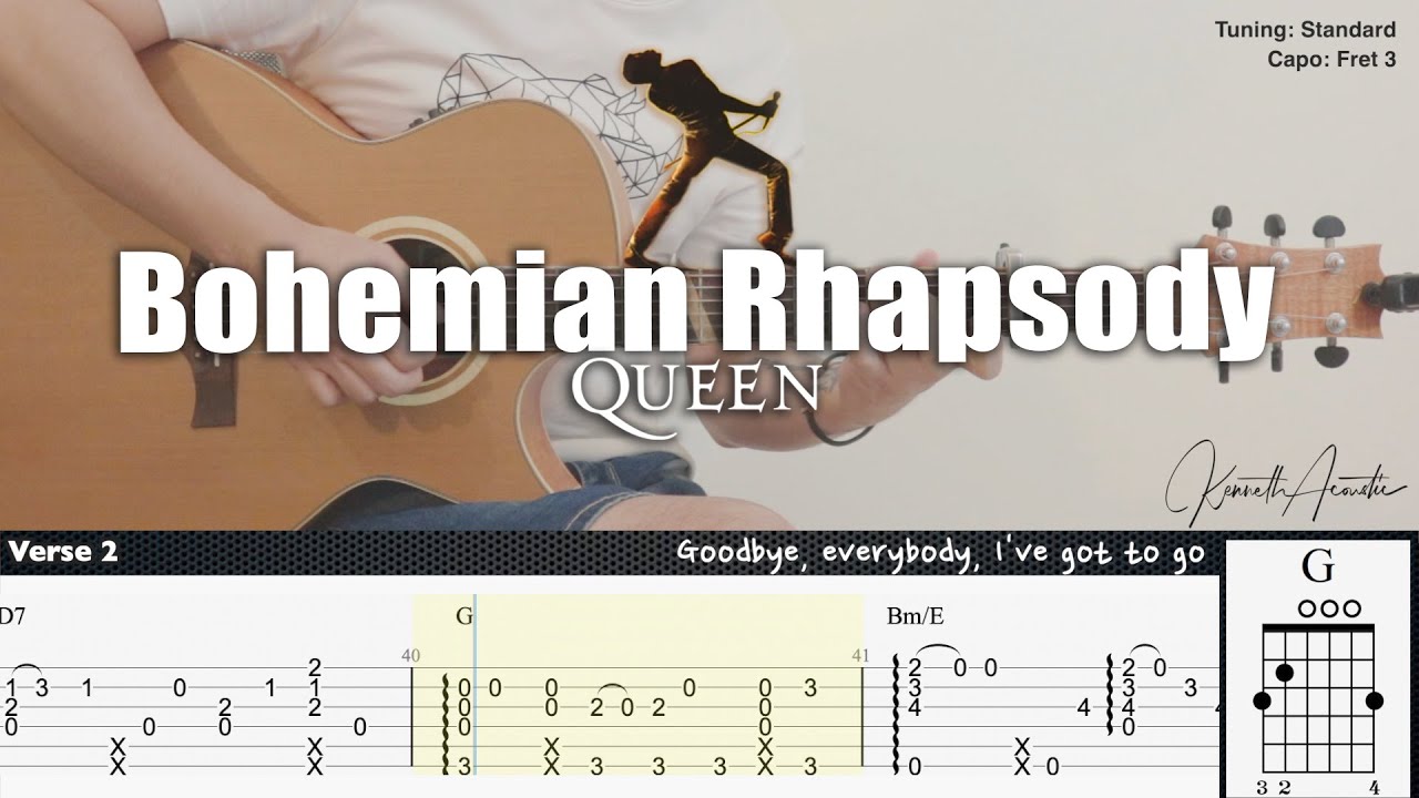 Bohemian Rhapsody Queen Fingerstyle Guitar TAB + Chords + Lyrics YouTube