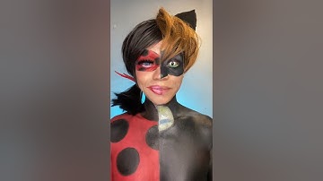 Lady Bug vs Cat Noir 🐞😺 #Makeupinspired #ladybug #catnoir #miraculous #sfxmua #shorts #pachie2323