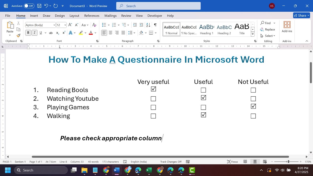 How to make a questionnaire in Microsoft Word - YouTube