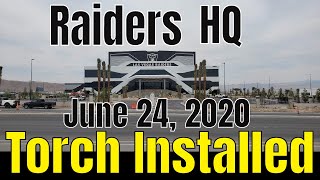 Las vegas raiders headquarters construction update june 24, 2020. the
al davis torch from oakland coliseum has now been installed at front
entrance o...