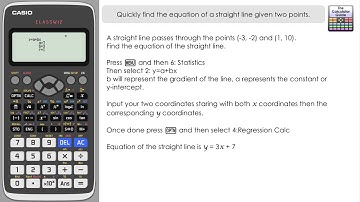 Quick Way To Find The Equation Of A Line Given Two Points | Casio fx-991EX Classwiz (Regression)