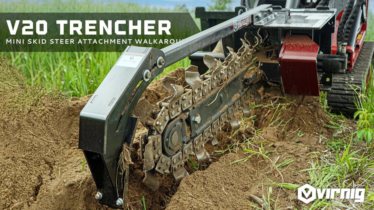 V20 Mini Skid Steer Trencher Walkaround | New Mini Attachment by Virnig Manufacturing