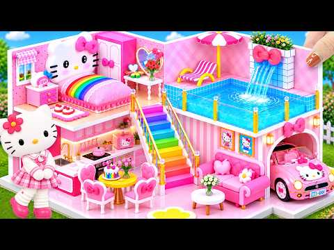 💗🌈 Make Aesthetic Hello Kitty Pink House with Rainbow Stair & Luxury Bath use Clay ❤️ DIY Mini House
