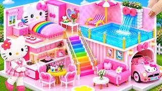 💗🌈 Make Aesthetic Hello Kitty Pink House with Rainbow Stair & Luxury Bath use Clay ❤️ DIY Mini House