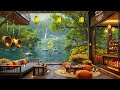Cozy coffee porch ambience with morning lakeside view  relaxing jazz instrumental music work study