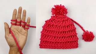 4 Finger Knitting Tips | Cap Design for Kids & Ladies | Finger Knitting Pattern Tips.