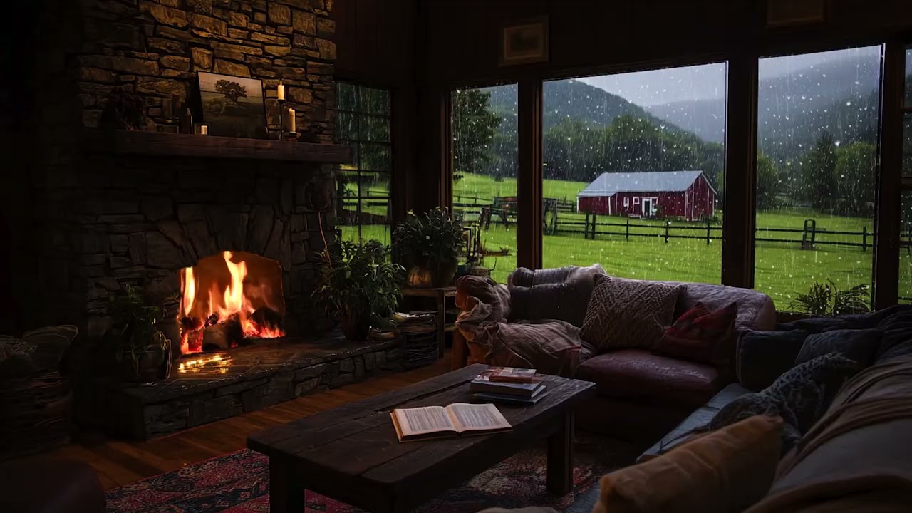 Peaceful Rain & Fireplace in a Cozy Cabin 🌙 Perfect Ambience for Sleep, Relax & Anxiety Relief