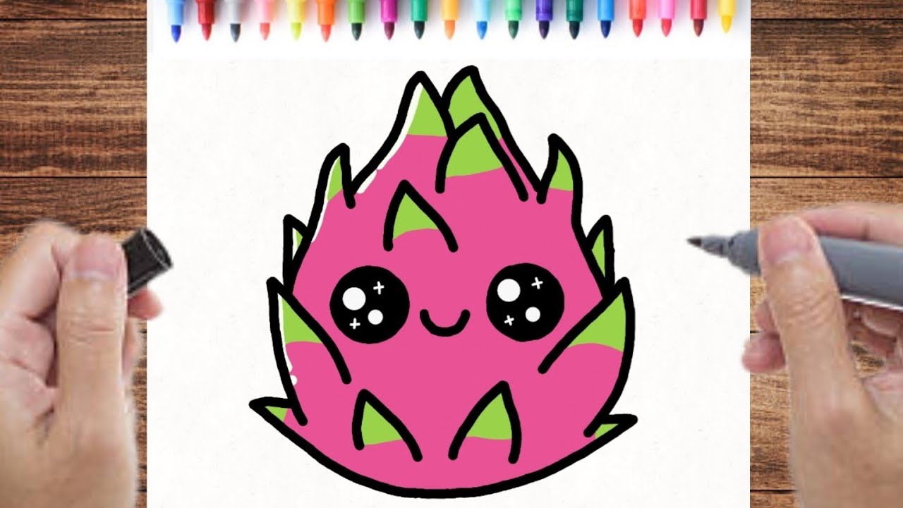 How To Draw A Cute Dragon Fruit/Step By Step Easy Drawing For Kids ...