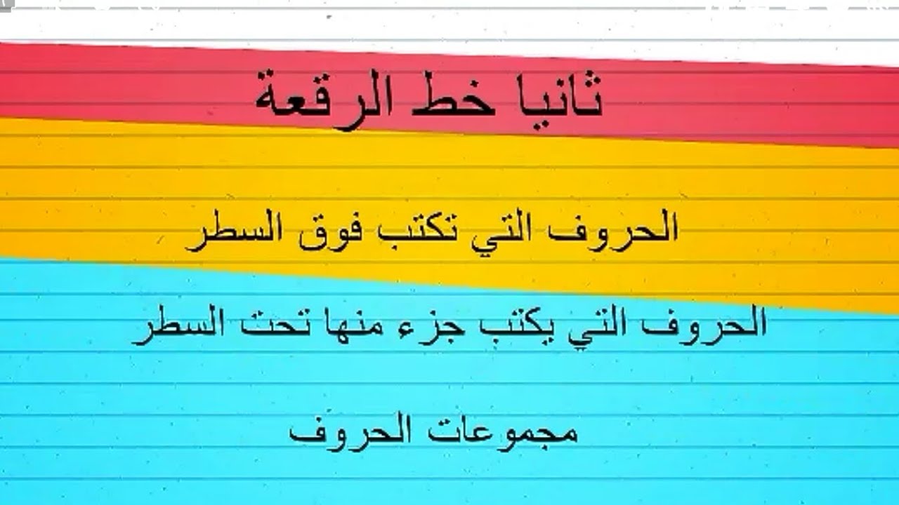 (كورس الخطوط العربية)٢خط الرقعة الحروف تكتب فوق السطر والتي يكتب جزء منها تحت السطر ومجموعات الحروف