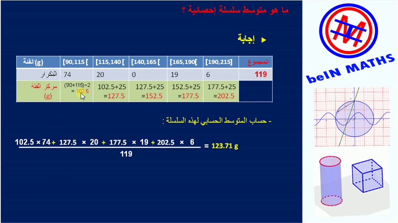148 / (4م ) - حساب المتوسط الحسابي لسلسلة إحصائية ذات فئات - الفصل الثالث -