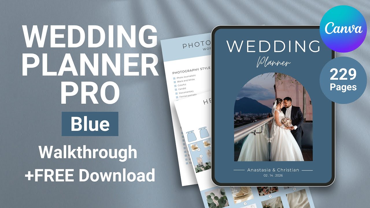 Wedding Planner Blue Editable Canva Template Walkthrough Printable Custom Digital Free Download