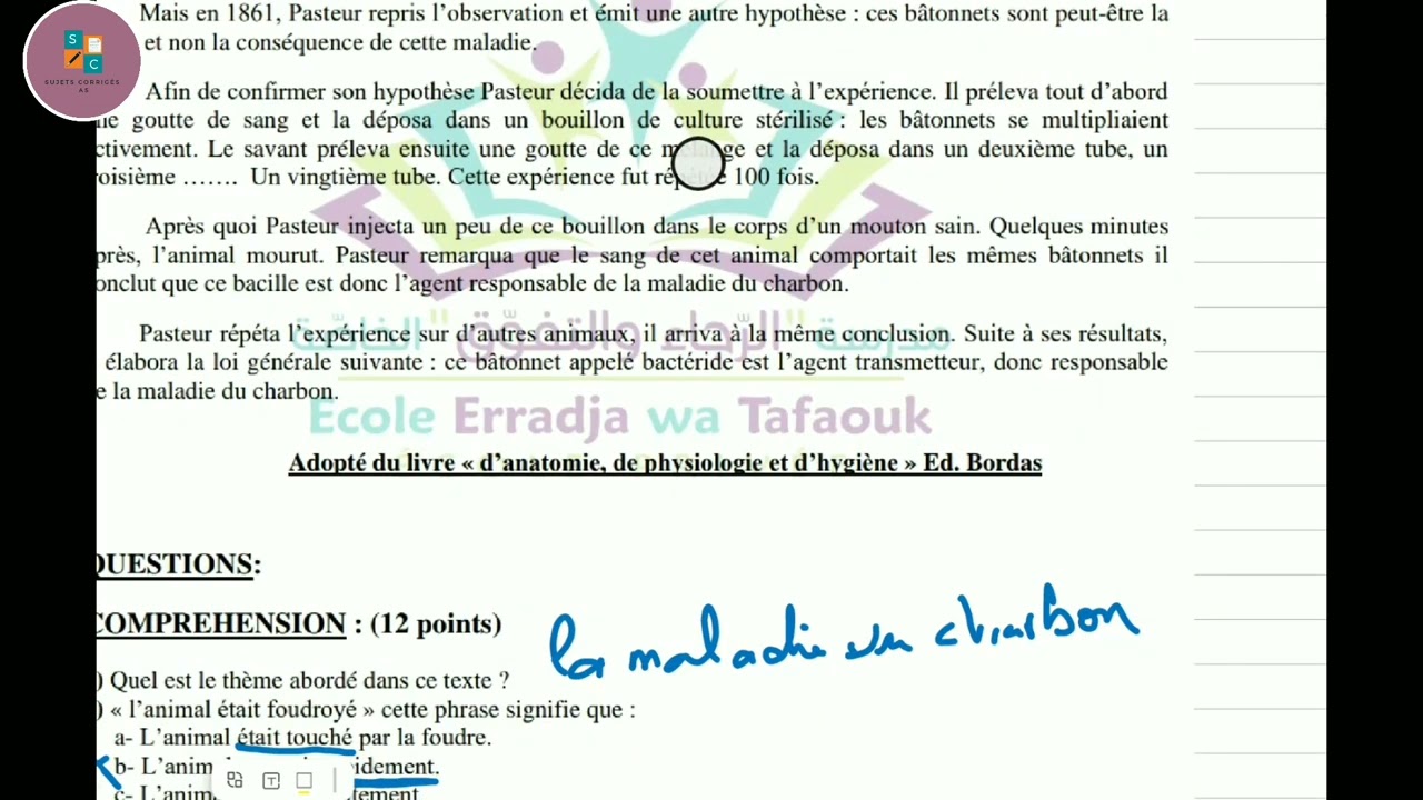 اختبار الفصل الأول لغة فرنسية سنة ثانية ثانوي الشعب الأدبية.