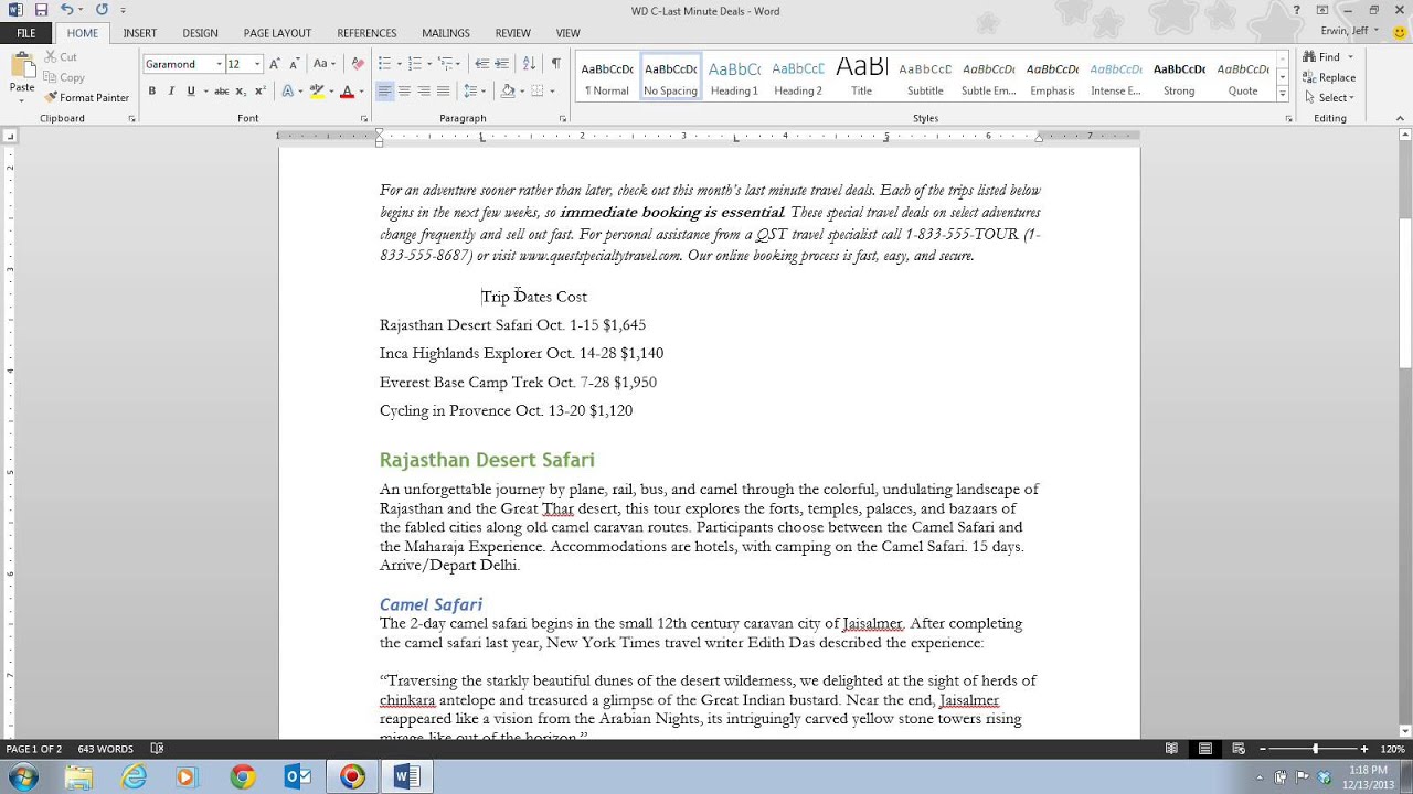 Word 2013 Unit C Video 5 - Word with Tabs - YouTube