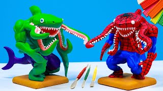 How to make Shark mixed Octopus Superhero Spider man and Hulk with clay