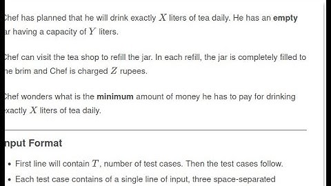 Chef Drinks Tea Problem Code: TEA