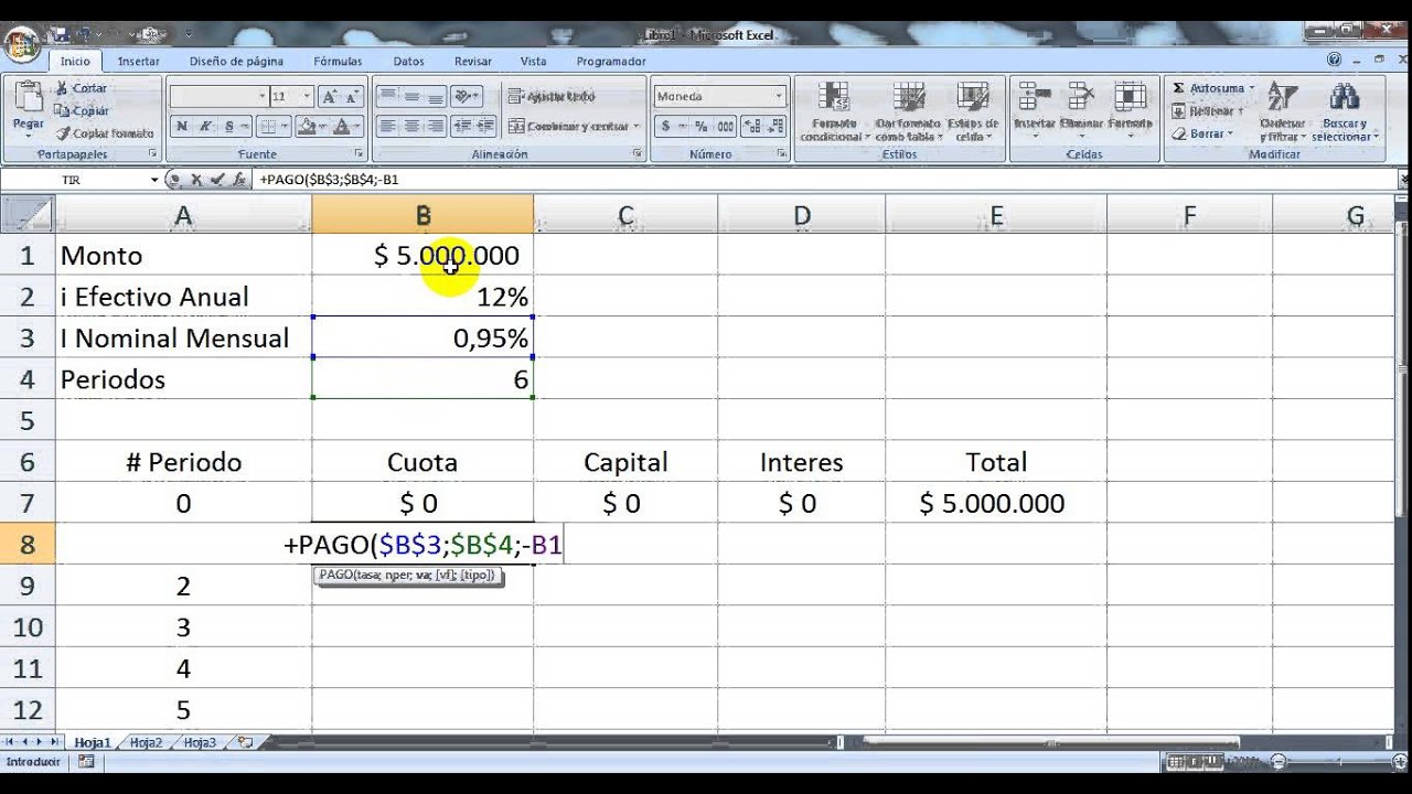 formula para calcular amortizacion de prestamo en excel