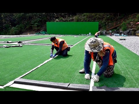 Artificial Grass Factory Of Korea. And The Process Of Building Tennis Court