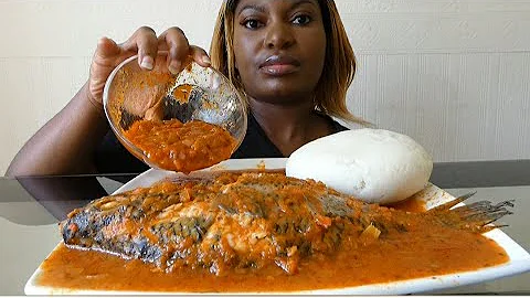 Asmr Mukbang spicy fish pepper soup with fufu.