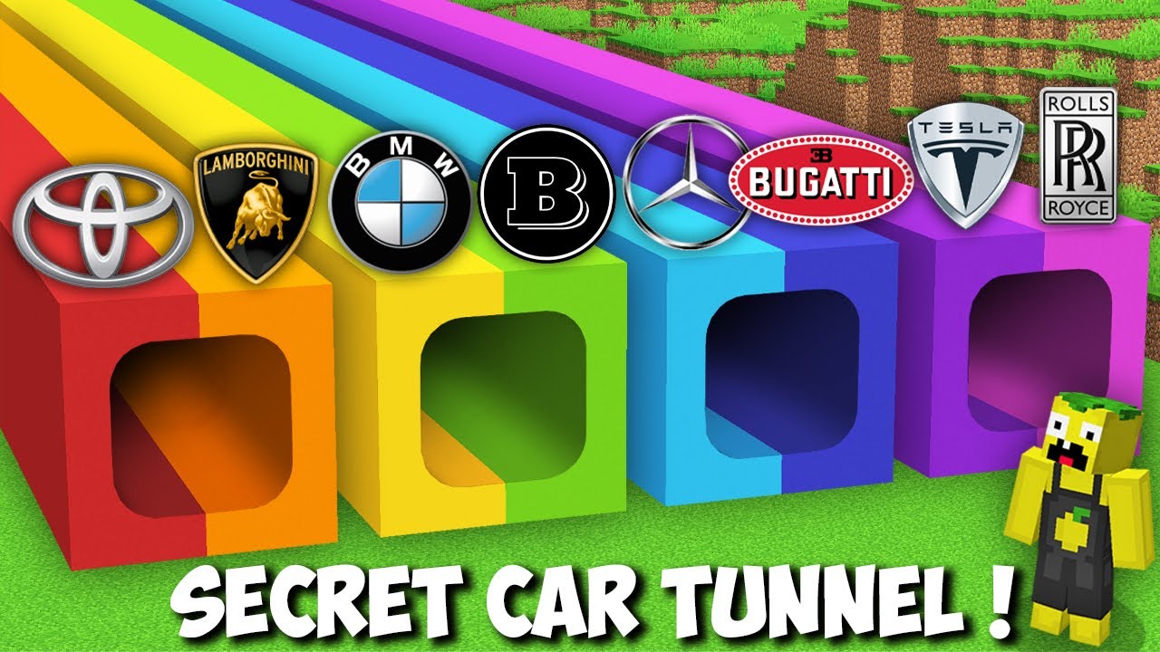 I SURVIVAL in DOUBLE TUNNELS with CAR BRANDS in Minecraft ! RAREST CAR INSIDE BASE !
