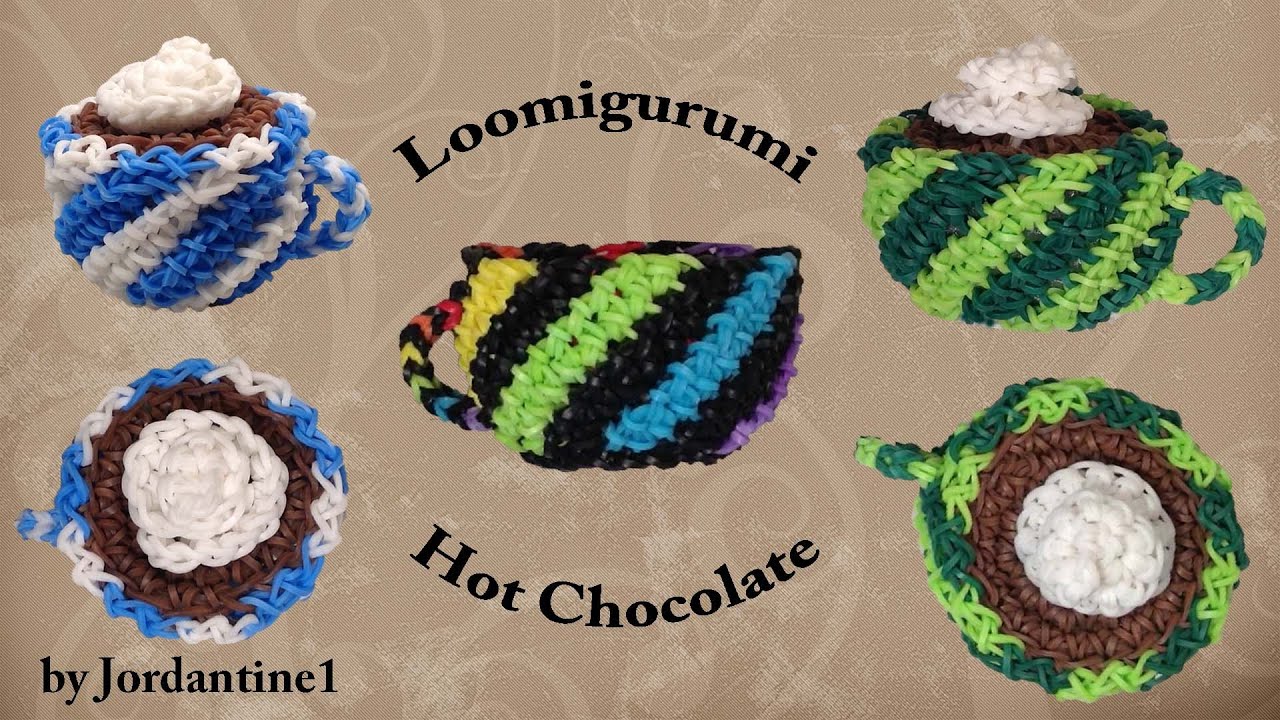 3D Cup Mug Hot Chocolate Coffee Loomigurumi Amigurumi Rainbow Loom Band Crochet Лумигуруми