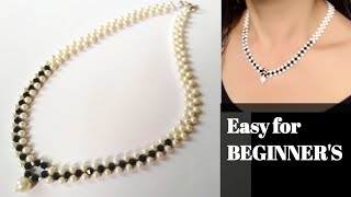 Easy to make pearl beaded necklace. DIY pearl necklace tutorial.