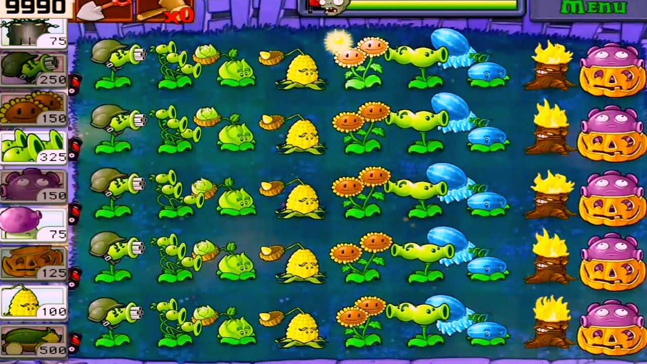 Plants vs Zombies | SURVIVAL NIGHT I 5 Flags Successfully Defended Full ...