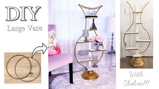 DOLLAR TREE WHITE AND GOLD FLOOR VASE/SHELF USING HOOPS!!! 2-IN-1 HOME DECOR