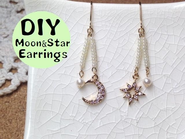DIY Accessories Moon & Star Earrings 月と星のビーズ ピアス 作り方