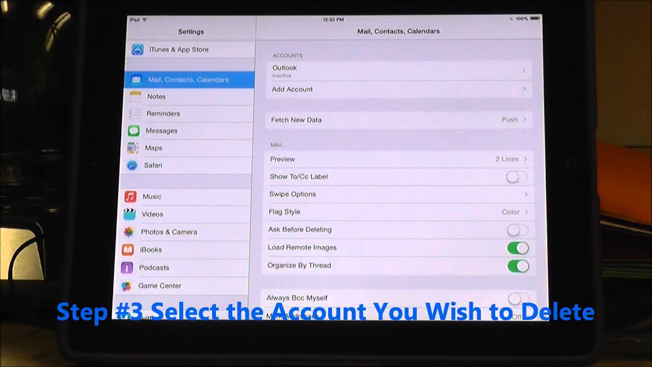 how to delete email account off ipad