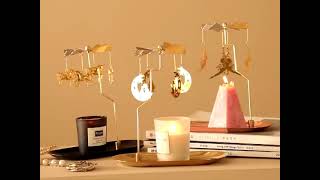 Spinning Candle Holder with Tray, Gold Carousel Candle Spinner