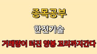 한전기술 거래량이 터진 양봉 꼬리까지는 간다