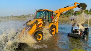 New Jcb 4Wd Expert 3Dx Plus Washing In River With Eicher 485 Tractor