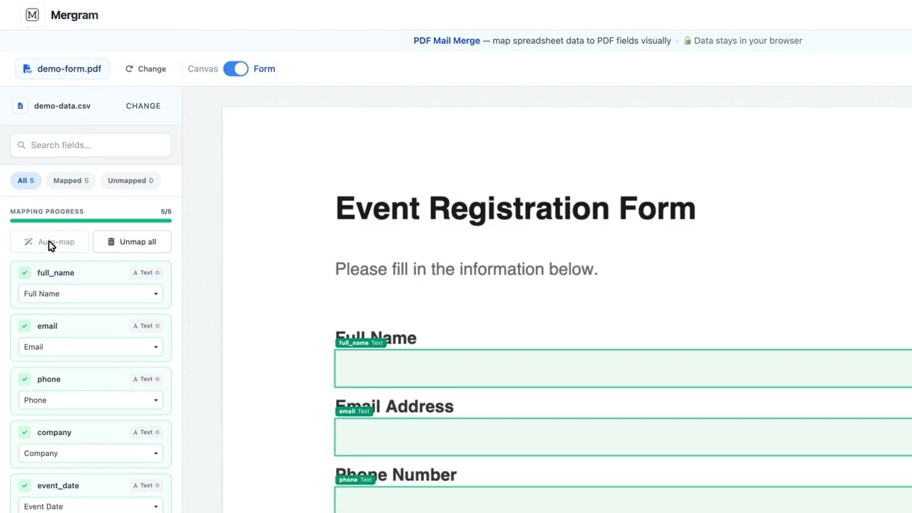 Watch the video: CSV to PDF Mail Merge — Free, No Sign-Up, In Your Browser
