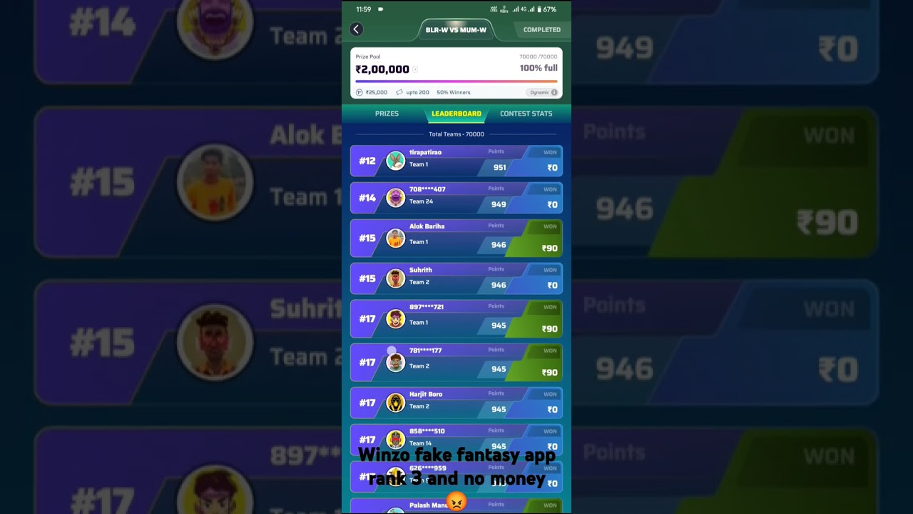 Winzo fake fantasy proof