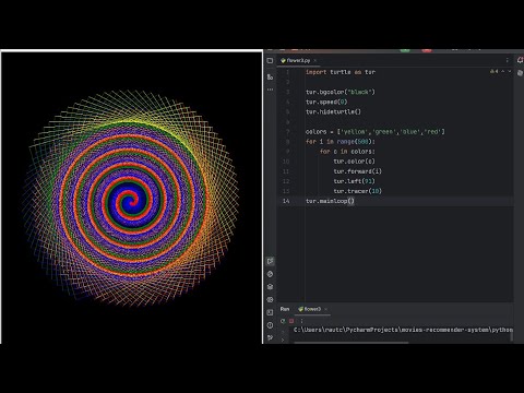 Cosmic Spiral Design Using Python Turtle ASMR - No Talking