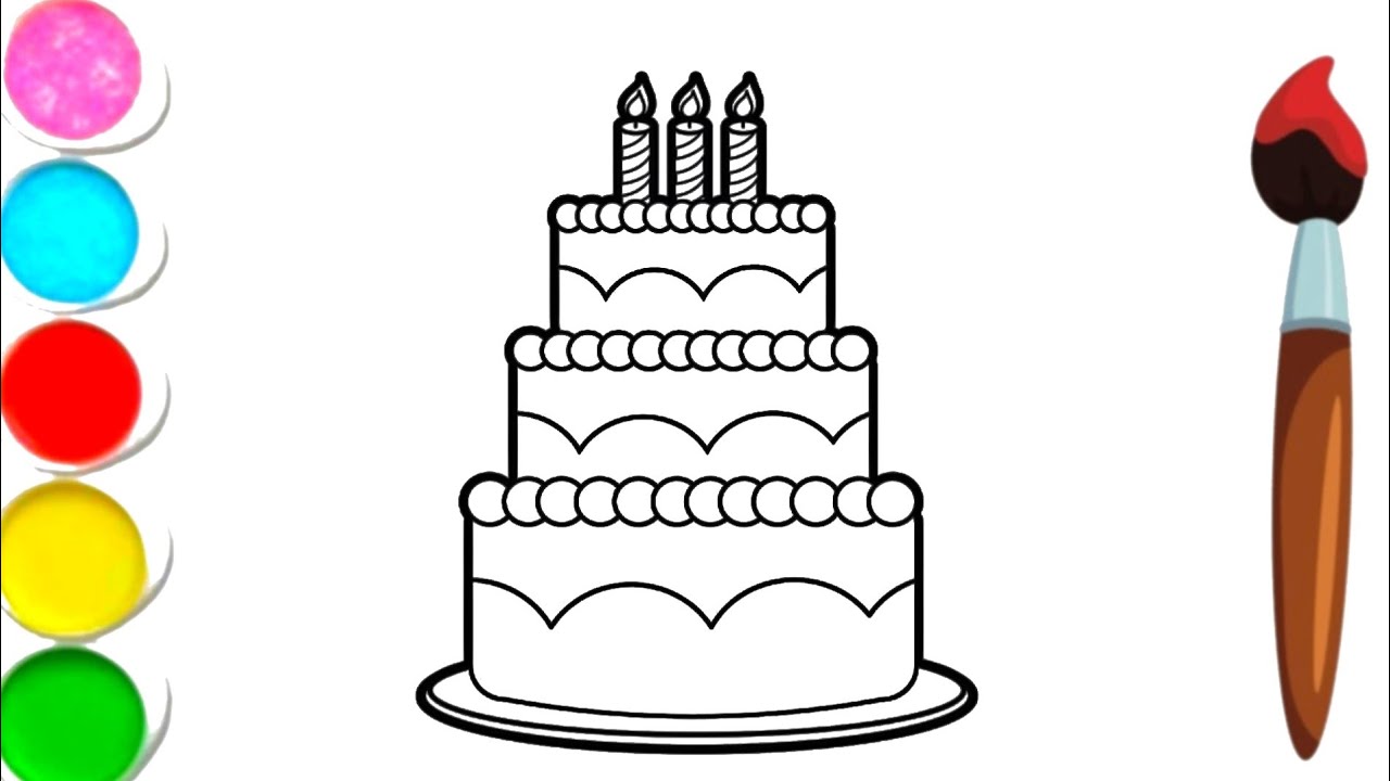 Милый рисунок торта на день рождения для детей 🎂 | Простая раскраска для малышей
