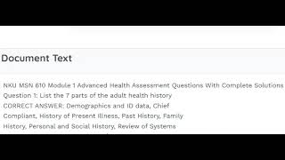 NKU MSN 610 Module 1 Advanced Health Assessment Questions With Complete Solutions