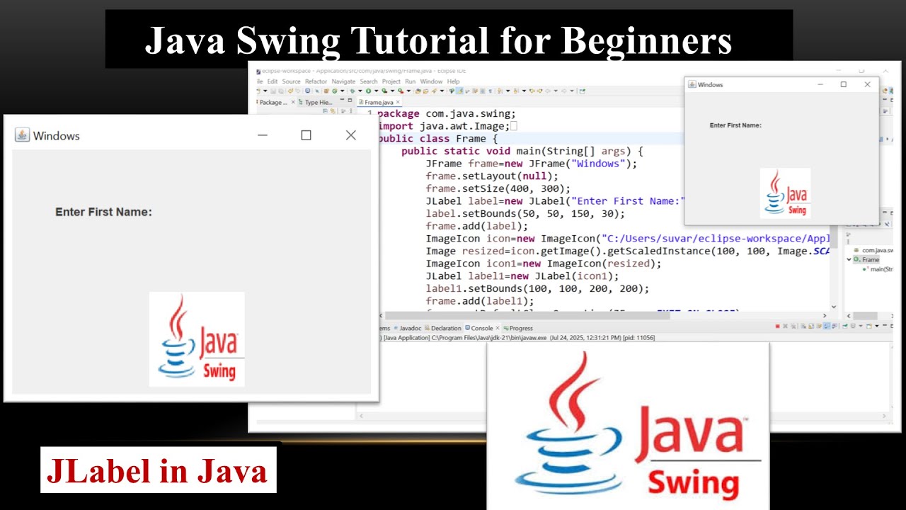 Java Swing Tutorial: How to Display Image and Text using JLabel | Full ...