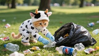 Ginger and Mama Cat Work Hard to Make the Park Beautiful Again 🧹🌳🐾 | Funny Cat Videos