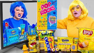 ASMR MUKBANG BLUE VS YELLOW FOOD CHALLENGE | EATING ONLY 1 COLOR FOOD AND SWEET BY SWEEDEE