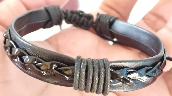 6 Pieces Punk Leather Bracelet Set - Genuine Leather DIY Braided