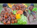 Primitive technology coocking porkbelly eating in jugle cock for lunch 000143