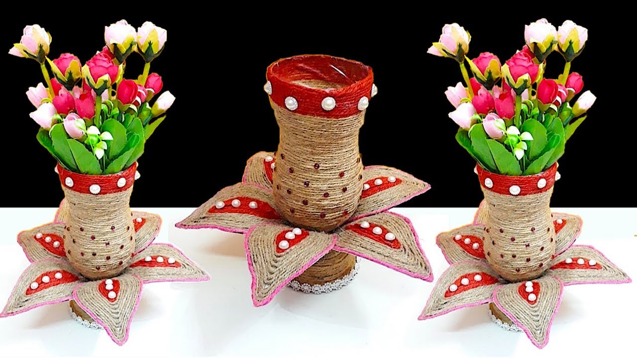 Flower Vase made with Plastic Bottle and Jute rope Best out of waste