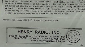 Tube Linear Amplifier Tuning from Richard Measures and Henry Radio