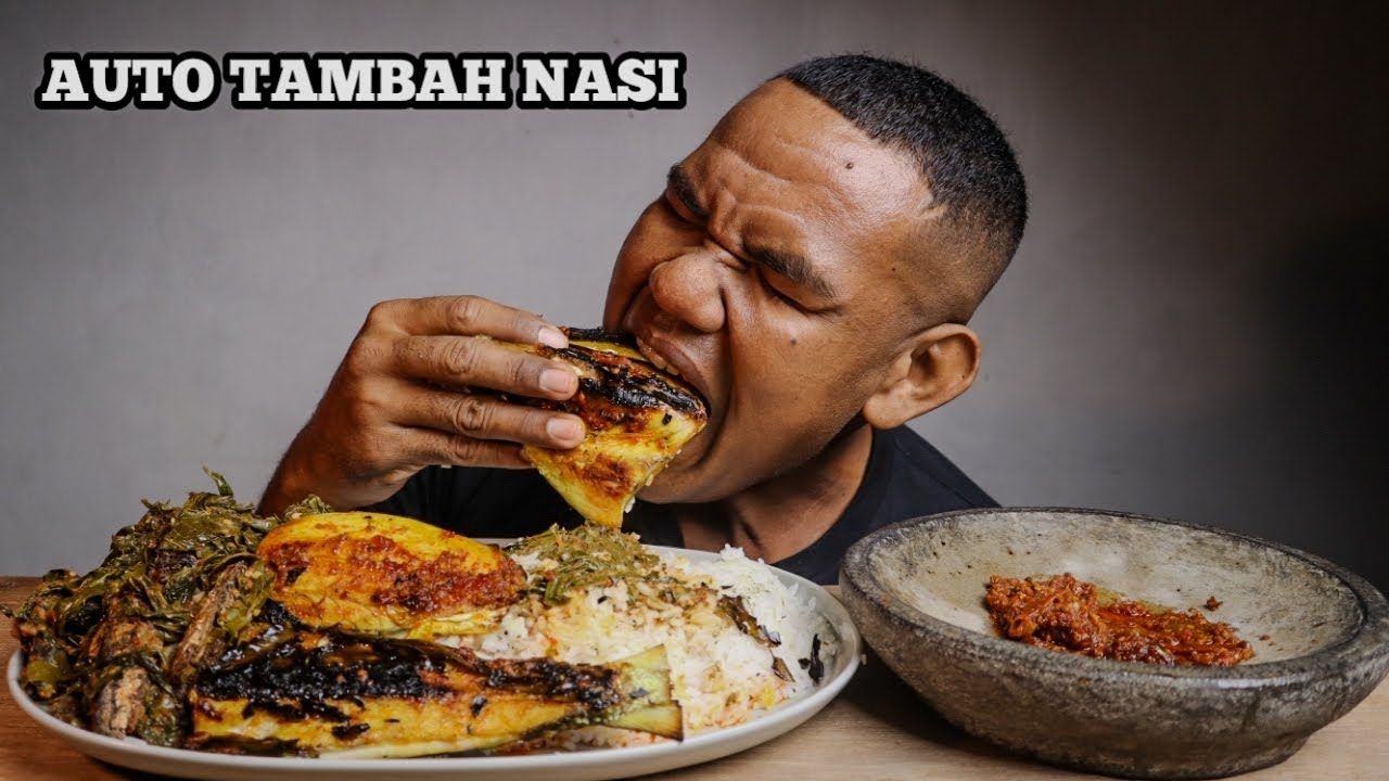 AUTO TAMBAH NASi! MUKBANG NASI PUTIH TUMIS SARDEN DAUN SINGKONG IKAN BANDENG BAKAR 