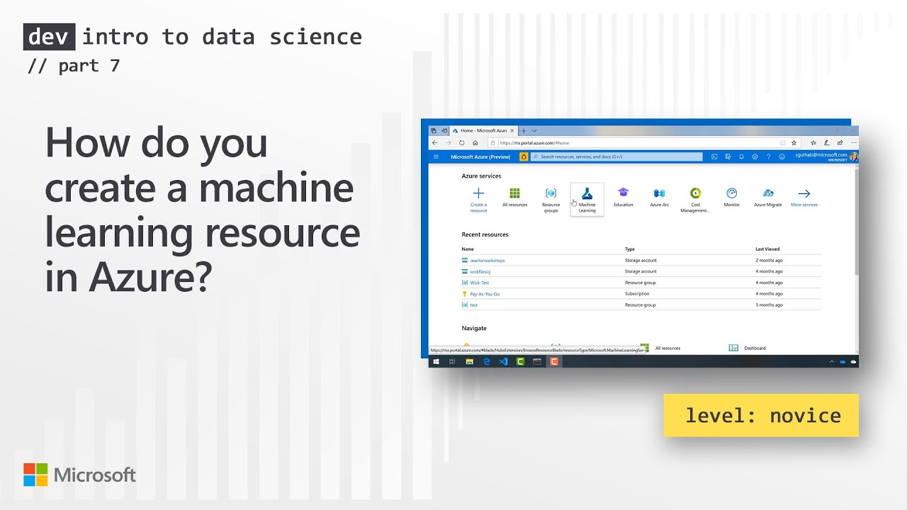 How do you create a machine learning resource in Azure? (7 of 28)