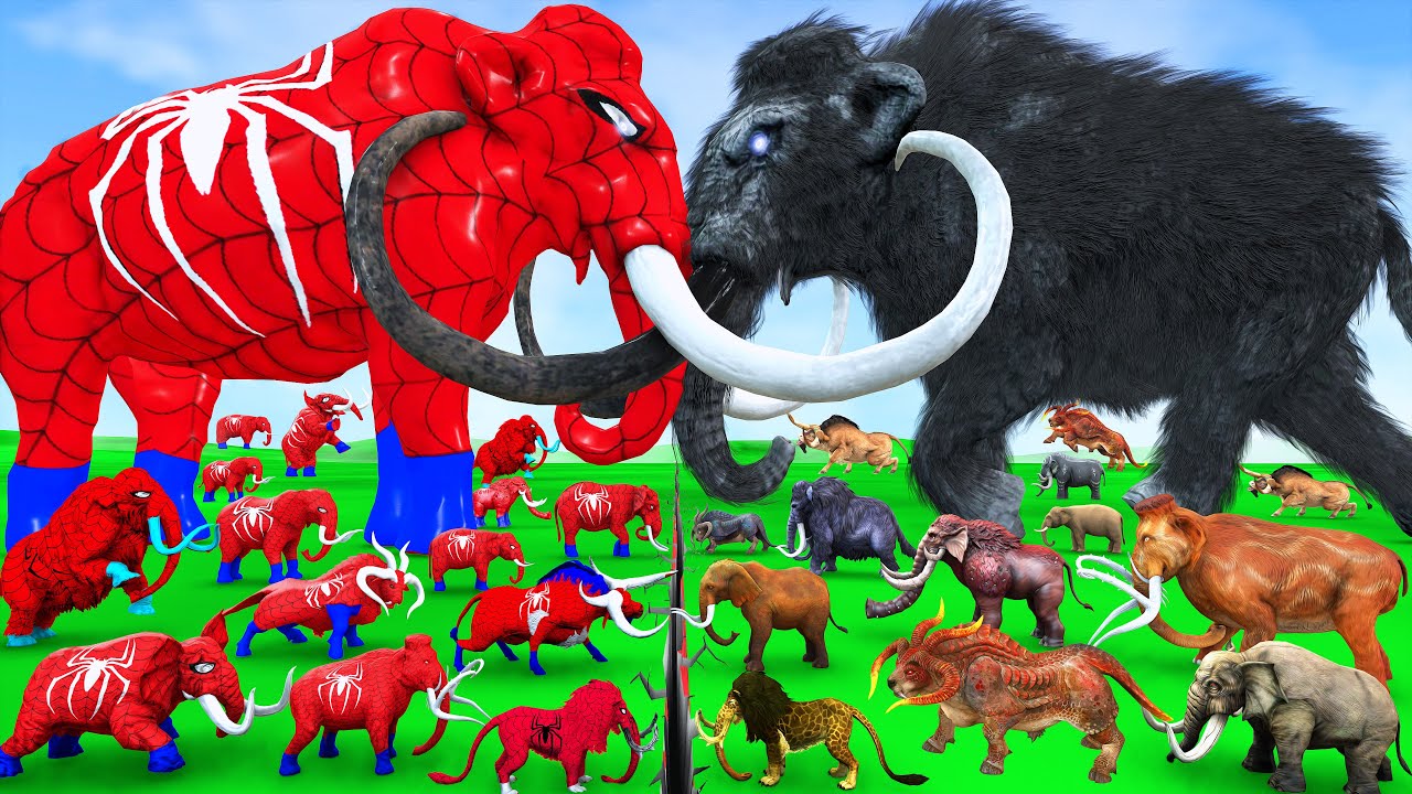 Prehistoric Mammoth vs Spidey Mammoth Size Comparison Epic Battle Animal Revolt Battle Simulator